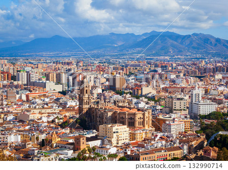 Malaga Cathedral aerial panoramic view in Andalusia, Spain 132990714