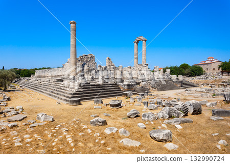 Temple of Apollo ruins at Didyma ancient sanctuary in Didim city in Turkey 132990724