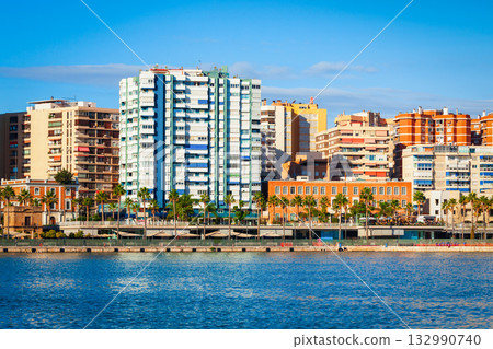 Paseo del Muelle Uno pedestrian promenade in Malaga 132990740