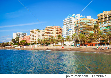 Marbella city beach panoramic view in Spain Marbella city beach panoramic view in Spain 132990746