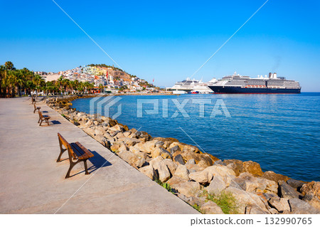 Kusadasi city seafront promenade in Aydin Province in Turkey 132990765