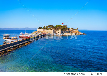 Pigeon Island aerial panoramic view in Kusadasi city, Turkey 132990766