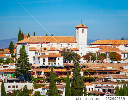 San Nicolas Church aerial panoramic view, Granada 132990839