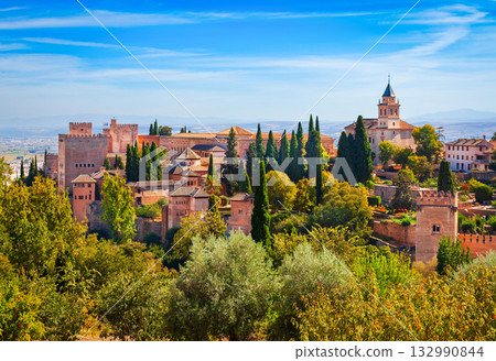 The Alhambra aerial panoramic view in Granada, Spain 132990844
