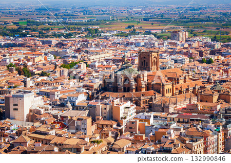 Granada Cathedral city aerial panoramic view in Spain Granada Cathedral city aerial panoramic view in Spain 132990846