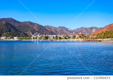 Icmeler town main public beach in Turkey 132990853