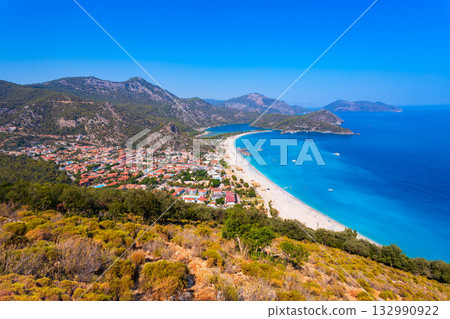Oludeniz beach aerial panoramic view in Turkey 132990922