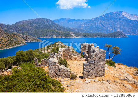 Greek church byzantine ruins at Gemiler or St. Nicholas Island in Turkey 132990969