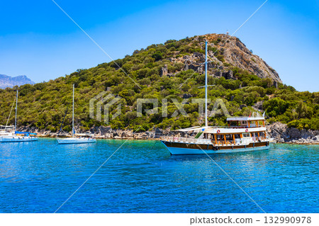 Boat at the Gemiler or St. Nicholas Island in Turkey Boat at the Gemiler or St. Nicholas Island in Turkey 132990978