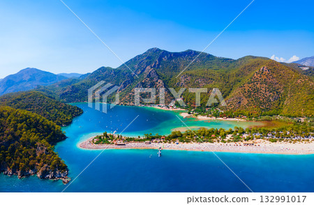 Blue Lagoon aerial panoramic view, Oludeniz beach 132991017