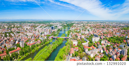 Plovdiv city centre aerial panoramic view in Bulgaria Plovdiv city centre aerial panoramic view in Bulgaria 132991020
