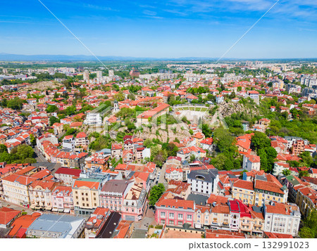 Plovdiv city centre aerial panoramic view in Bulgaria Plovdiv city centre aerial panoramic view in Bulgaria 132991023