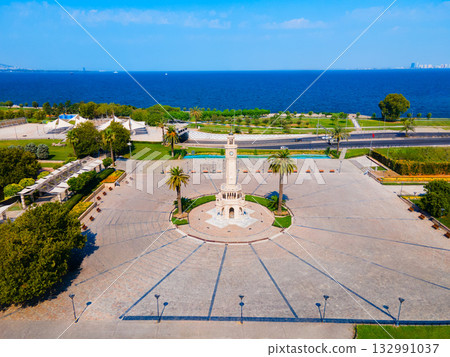 Izmir Clock Tower aerial view in Izmir city, Turkey 132991037