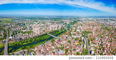 Plovdiv city centre aerial panoramic view in Bulgaria 132991038
