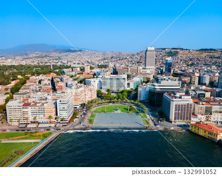 Cumhuriyet square aerial panoramic view in Izmir city in Turkey 132991052