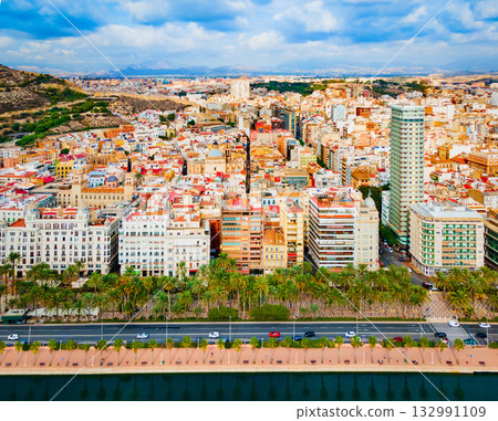 Alicante city centre aerial panoramic view, Spain 132991109