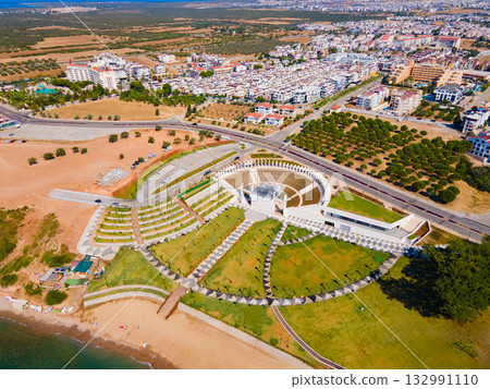 Didim amphitheater aerial panoramic view in Turkey 132991110