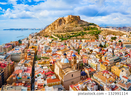 Santa Barbara Castle aerial panoramic view in Alicante 132991114