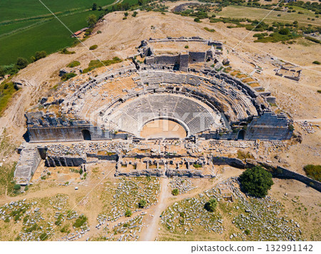 Miletus Archaeological Site aerial panoramic view near Didim city in Turkey Miletus Archaeological Site aerial panoramic view near Didim city in Turkey 132991142