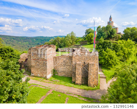 Palace ruins at the Tsarevets Fortress aerial view, Veliko Tarnovo 132991146