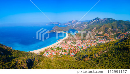 Oludeniz beach aerial panoramic view in Turkey Oludeniz beach aerial panoramic view in Turkey 132991157