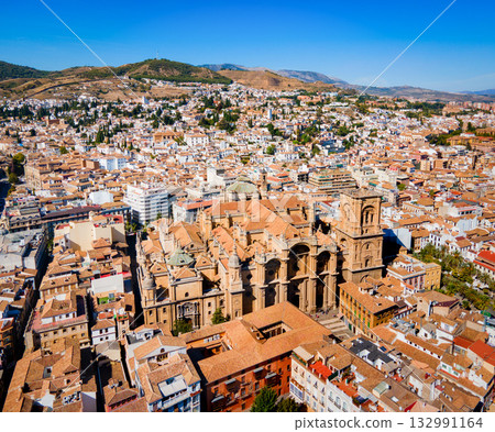 Granada Cathedral city aerial panoramic view in Spain Granada Cathedral city aerial panoramic view in Spain 132991164