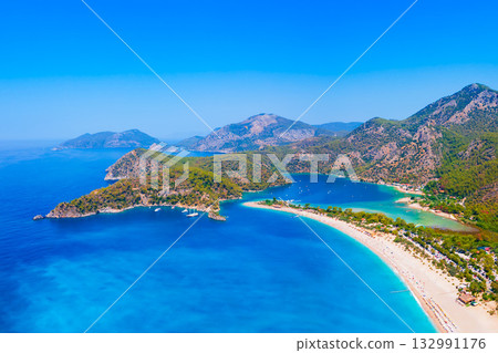 Oludeniz beach aerial panoramic view in Turkey 132991176