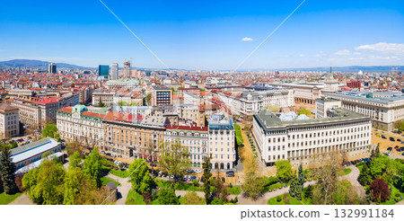 Sofia city centre aerial panoramic view in Bulgaria Sofia city centre aerial panoramic view in Bulgaria 132991184