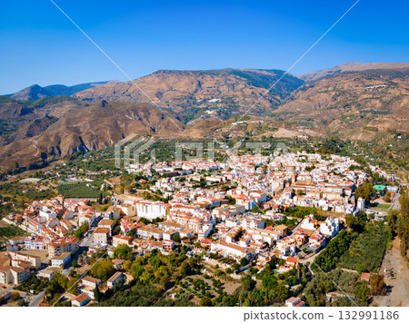 Orgiva town aerial panoramic view in Alpujarras, Spain 132991186