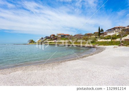 Black sea beach coast in Nessebar city, Bulgaria Black sea beach coast in Nessebar city, Bulgaria 132991214