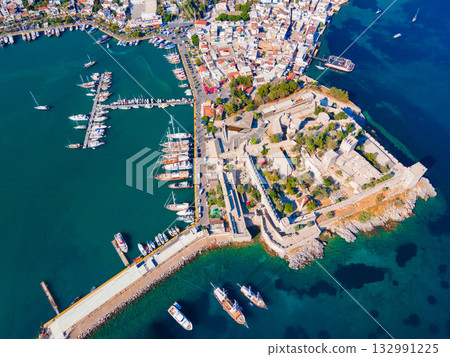 The Bodrum Castle and marina aerial panoramic view in Turkey 132991225