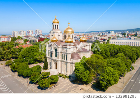 Dormition of Mother of God Cathedral aerial panoramic view, Varna Dormition of Mother of God Cathedral aerial panoramic view, Varna 132991293