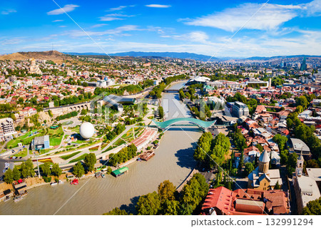 Tbilisi old town aerial panoramic view Tbilisi old town aerial panoramic view 132991294
