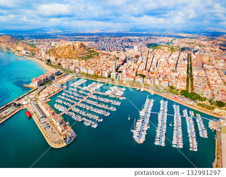 Alicante city port aerial panoramic view, Spain Alicante city port aerial panoramic view, Spain 132991297