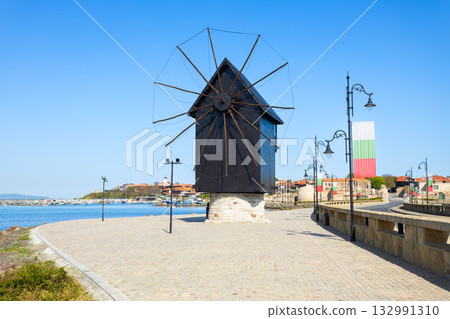 Windmill in Nessebar ancient city in Bulgaria 132991310
