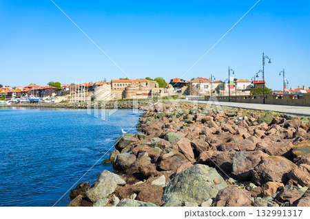 Black sea beach coast in Nessebar city, Bulgaria Black sea beach coast in Nessebar city, Bulgaria 132991317