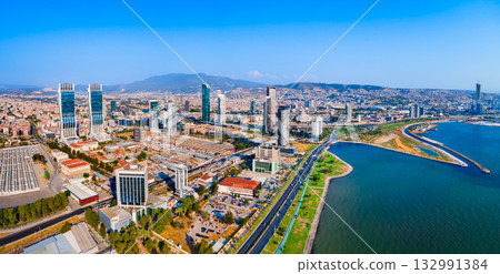 Bayrakli business district aerial panoramic view in Izmir city 132991384