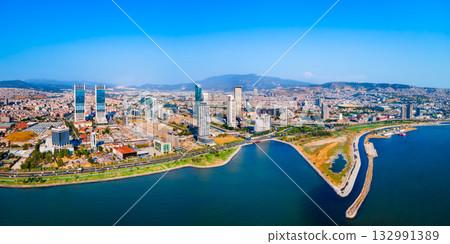 Bayrakli business district aerial panoramic view in Izmir city Bayrakli business district aerial panoramic view in Izmir city 132991389