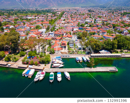 Koycegiz town and lake aerial panoramic view in Turkey 132991396