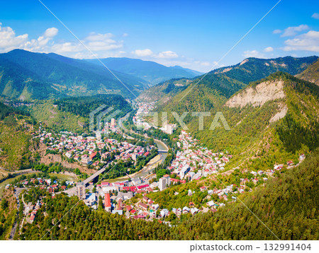Borjomi town aerial panoramic view, Georgia Borjomi town aerial panoramic view, Georgia 132991404