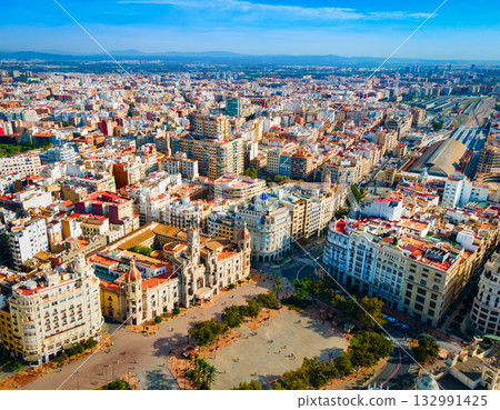 Valencia city aerial panoramic view in Spain 132991425