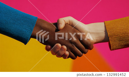 色彩鮮豔的背景，雙手在顫抖。 132991452