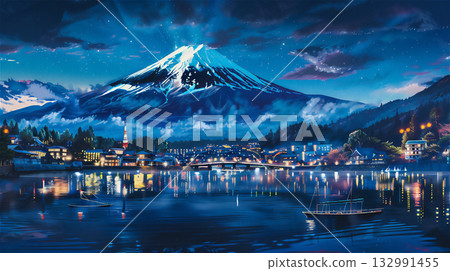 富士山的美景與夜景 富士山的美景與夜景 132991455