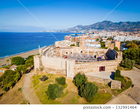 Sohail Castle aerial panoramic view in Fuengirola, Spain 132991464