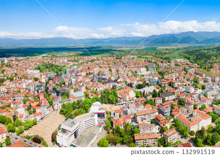 Kazanlak city centre aerial panoramic view in Bulgaria 132991519