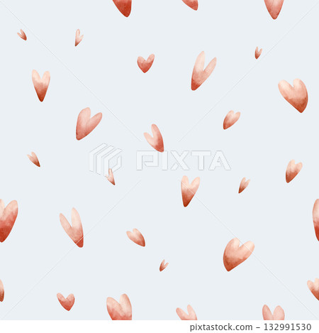 Cute little red hearts seamless pattern. Watercolor hand drawn illustration isolated on light blue background baby nursery kids design holiday print Valentine card home textile fabric wrapping paper 132991530