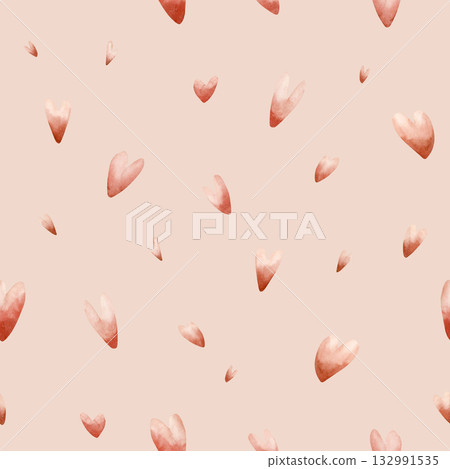 Cute little red hearts seamless pattern. Watercolor hand drawn illustration isolated on peach pink background baby nursery kids design holiday print Valentine card home textile fabric wrapping paper Cute little red hearts seamless pattern. Watercolor hand drawn illustration isolated on peach pink background baby nursery kids design holiday print Valentine card home textile fabric wrapping paper 132991535