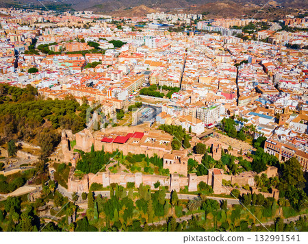 Alcazaba Fortress aerial panoramic view in Malaga Alcazaba Fortress aerial panoramic view in Malaga 132991541