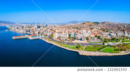 Izmir city centre aerial panoramic view in Turkey 132991543