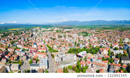 Kazanlak city centre aerial panoramic view in Bulgaria 132991545